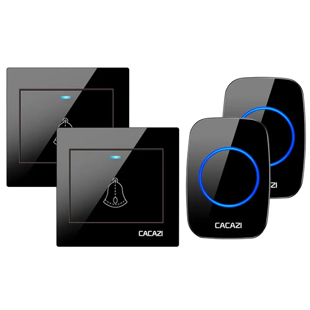 CACAZI Wireless Doorbell Waterproof 60 chimes 5 Volume Home Cordless Door Ring Bell 220V US EU UK Plug 1 2 Button 1 2 3 Receiver