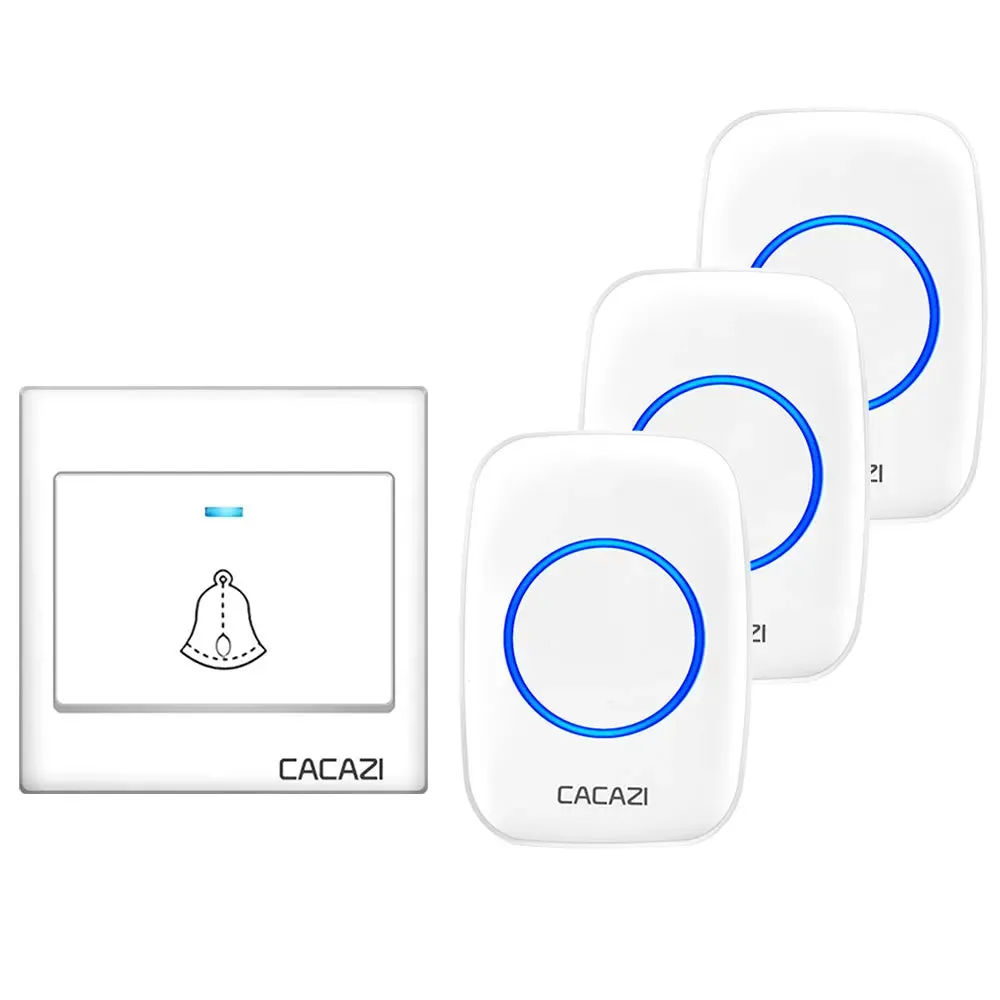 CACAZI Wireless Doorbell Waterproof 60 chimes 5 Volume Home Cordless Door Ring Bell 220V US EU UK Plug 1 2 Button 1 2 3 Receiver