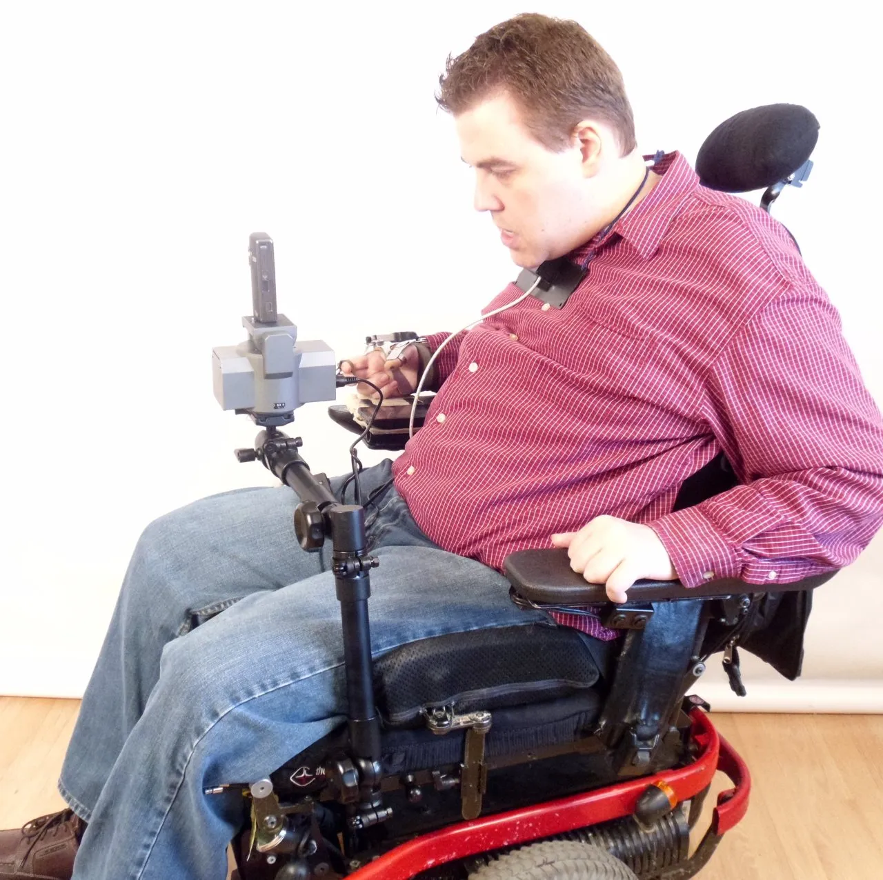 Camera Motorized Pan & Tilt Tripod Head with Choice of Adaptive Joystick Controls on Robo Arm Wheelchair Mount Bundle