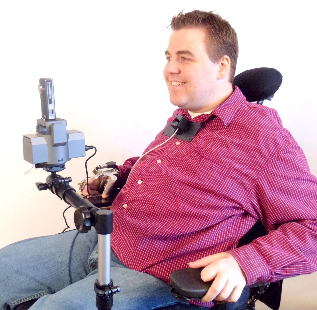 Camera Motorized Pan & Tilt Tripod Head with Choice of Adaptive Joystick Controls on Robo Arm Wheelchair Mount Bundle