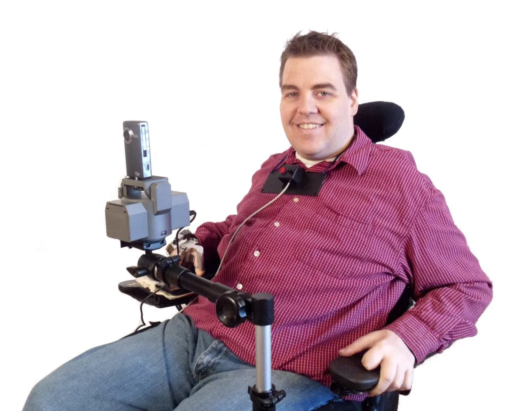 Camera Motorized Pan & Tilt Tripod Head with Choice of Adaptive Joystick Controls on Robo Arm Wheelchair Mount Bundle