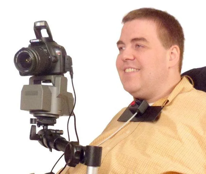 Camera Motorized Pan & Tilt Tripod Head with Choice of Adaptive Joystick Controls on Robo Arm Wheelchair Mount Bundle