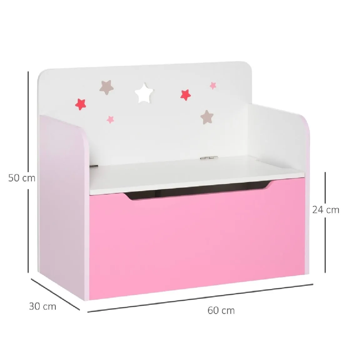 Children’s 2-in-1 Toy Box and Seat | Slow Release Safety Hinge | White & Pink | 3 Years 