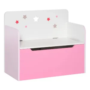 Children’s 2-in-1 Toy Box and Seat | Slow Release Safety Hinge | White & Pink | 3 Years 