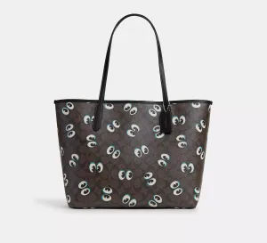 City Tote In Signature Canvas With Halloween Eyes