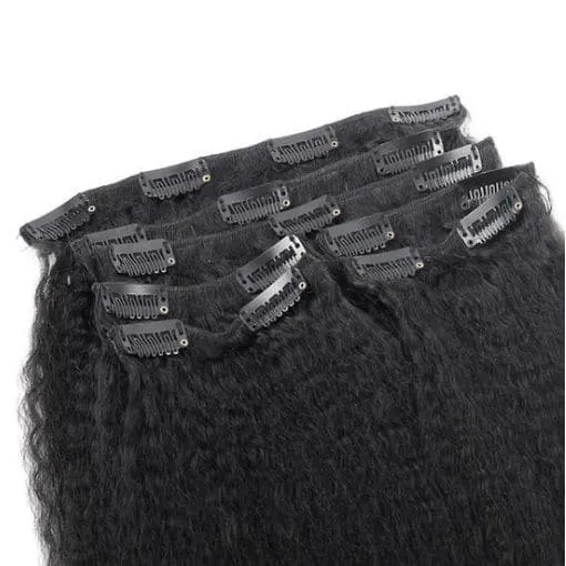 Classic Lace Weft Clip In Kinky Straight Human Hair Extensions EYA1