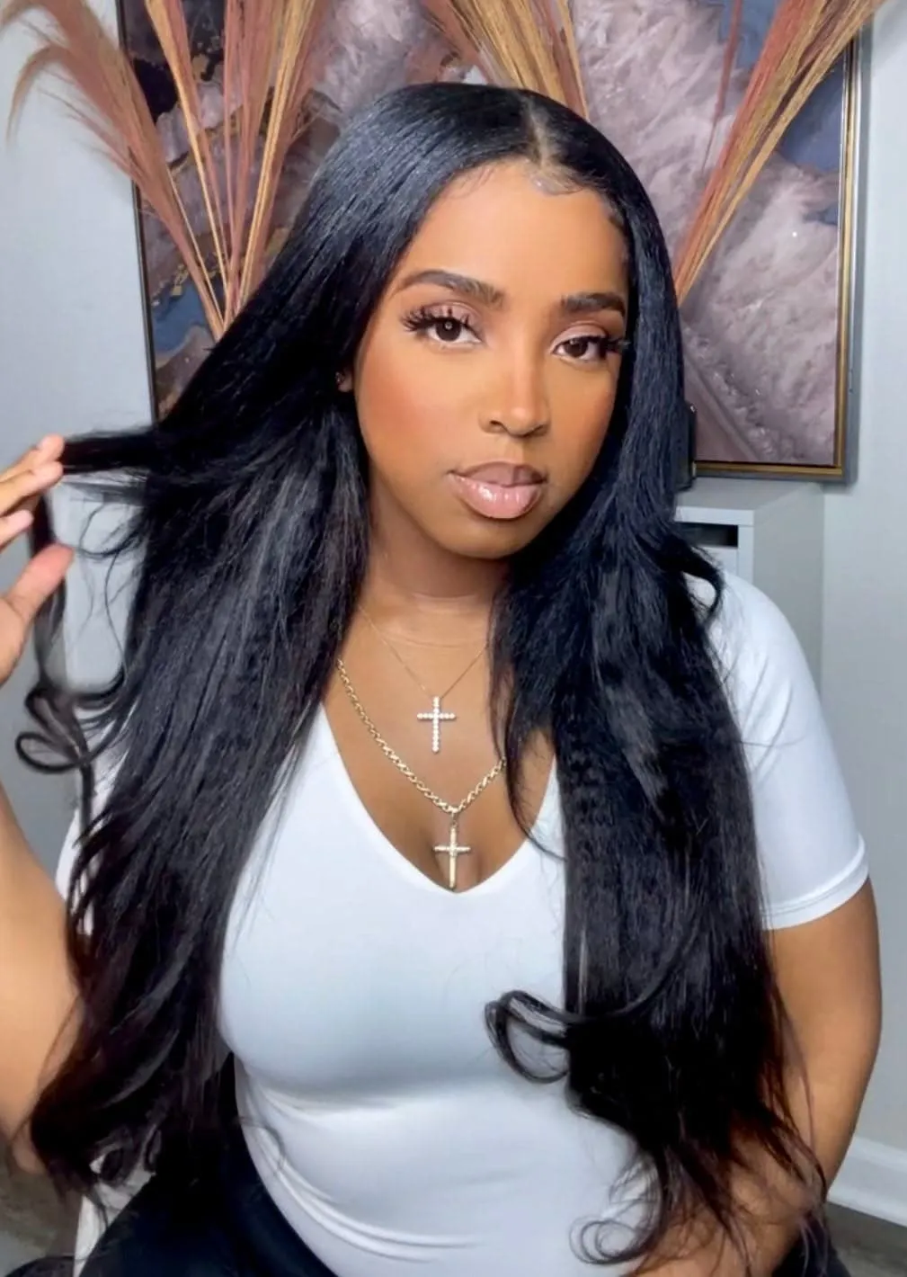 Classic Lace Weft Clip In Kinky Straight Human Hair Extensions EYA1