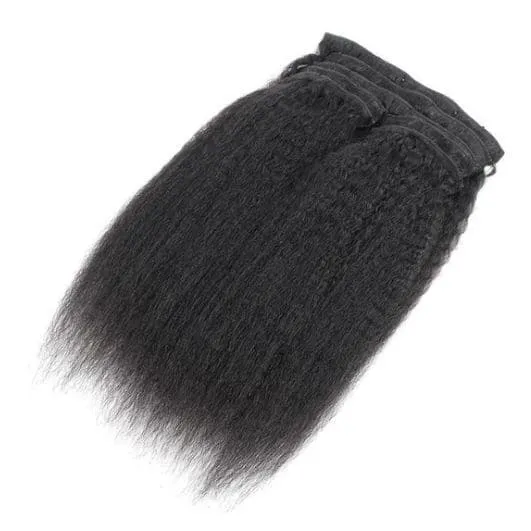 Classic Lace Weft Clip In Kinky Straight Human Hair Extensions EYA1