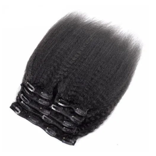 Classic Lace Weft Clip In Kinky Straight Human Hair Extensions EYA1