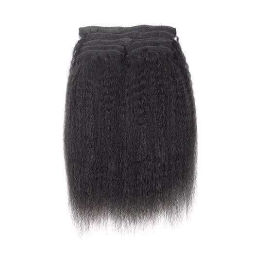 Classic Lace Weft Clip In Kinky Straight Human Hair Extensions EYA1