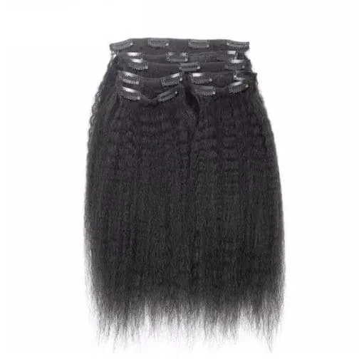 Classic Lace Weft Clip In Kinky Straight Human Hair Extensions EYA1