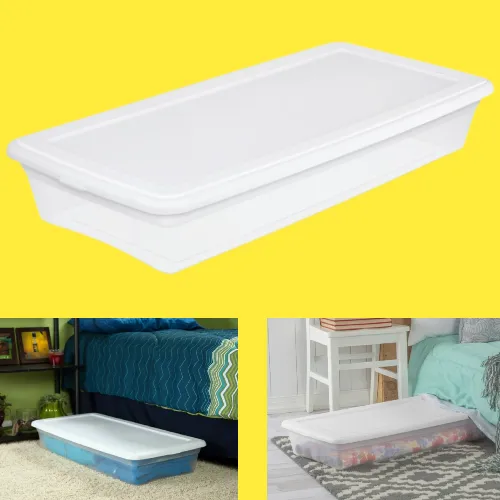 Clear Storage Box With Indexed Lid Stackable Under Bed Plastic Bin Container