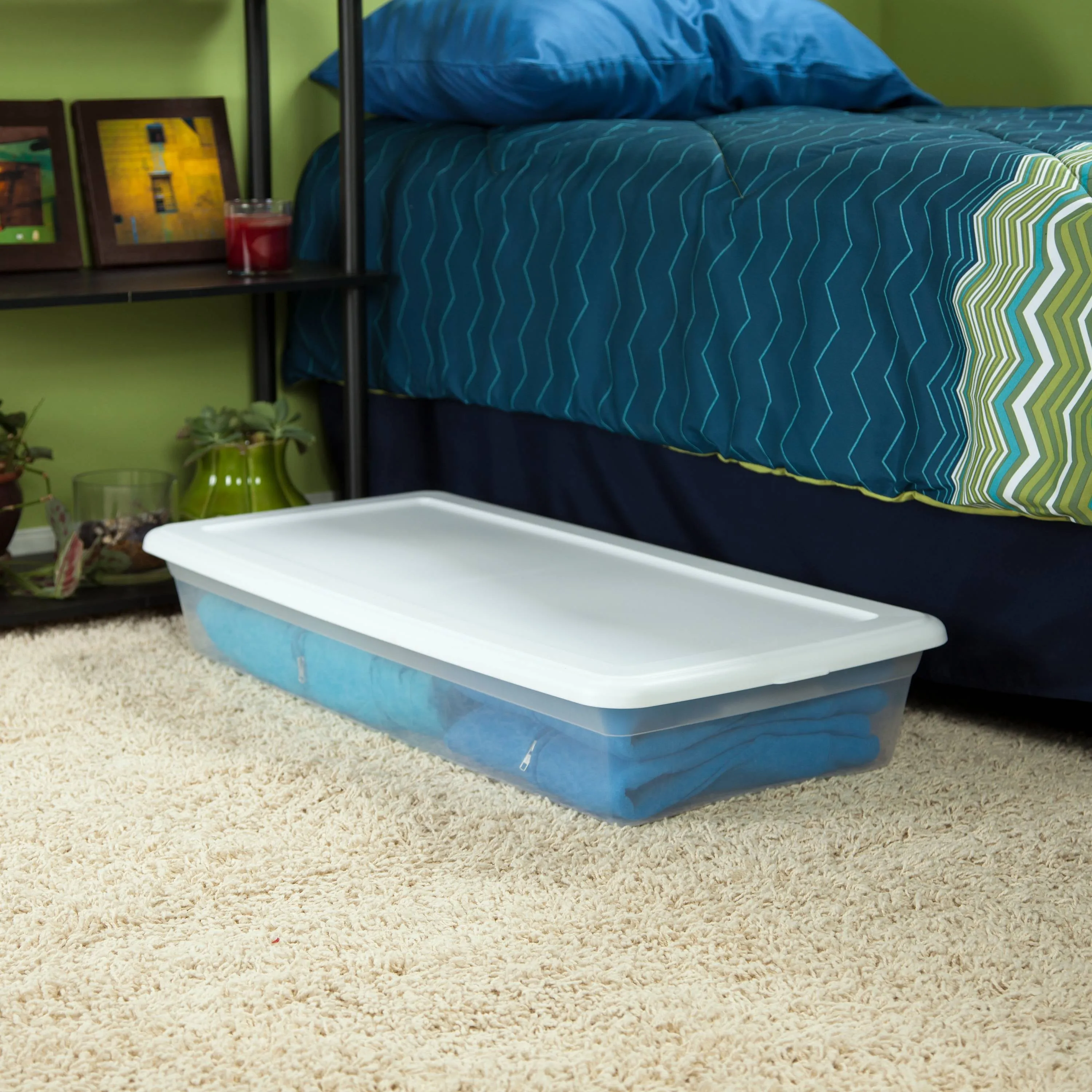 Clear Storage Box With Indexed Lid Stackable Under Bed Plastic Bin Container