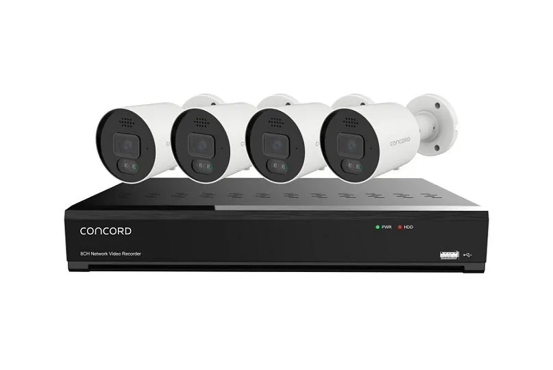 Concord 8 Channel 4K NVR Kit with 4 x 12MP Bullet Cameras featuring Red and Green Lights V3 QV5534