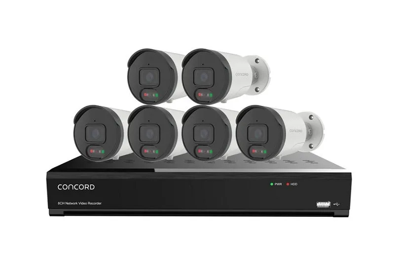 Concord 8 Channel 4K NVR Kit with 6 x 4K Bullet Cameras featuring Red and Green Lights for Deterrence V3 QV5532