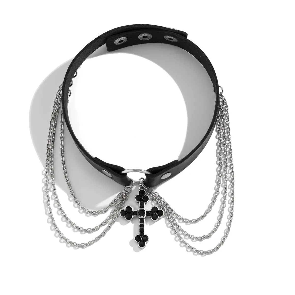 Cubic Zirconia & Polystyrene Silver-Plated Cross Layered Choker