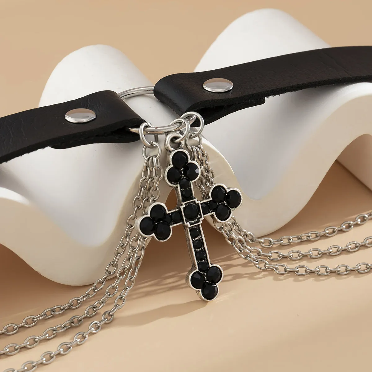 Cubic Zirconia & Polystyrene Silver-Plated Cross Layered Choker
