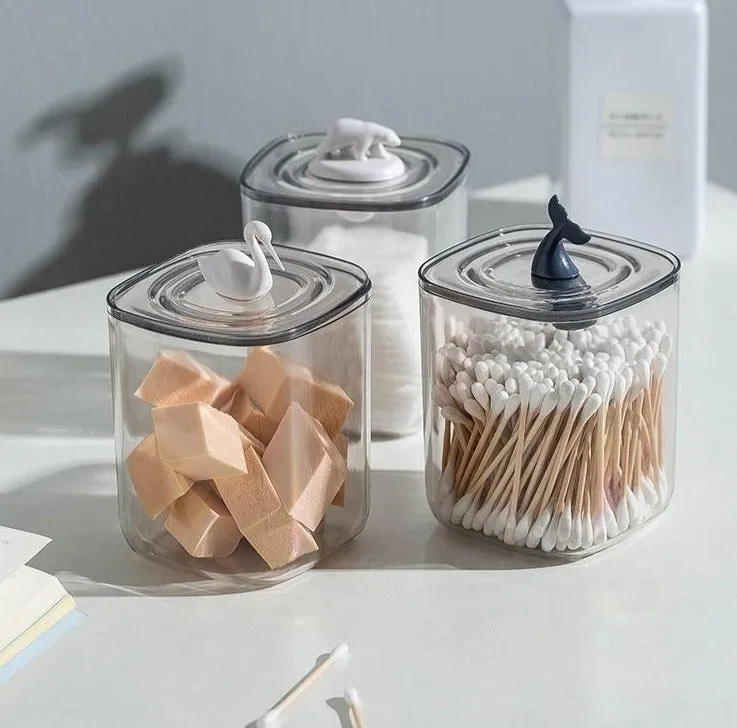 Cute Transparent Cotton Swabs Facial Wipe Storage Box