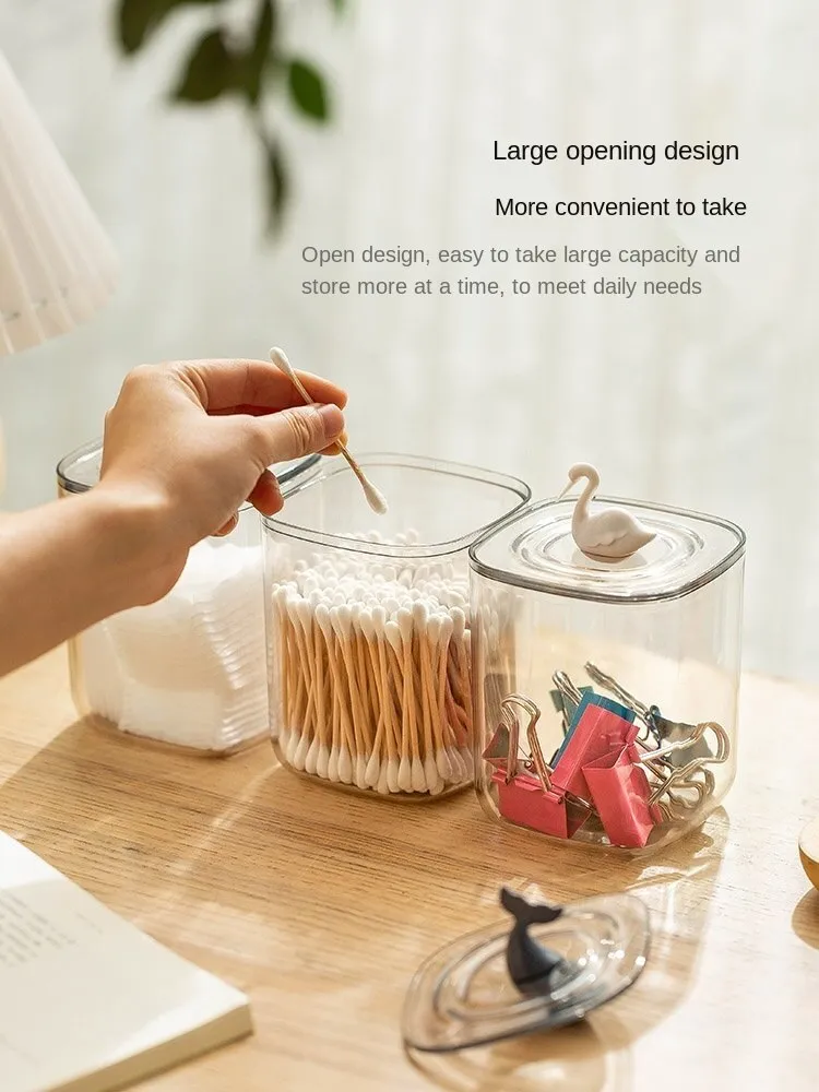 Cute Transparent Cotton Swabs Facial Wipe Storage Box