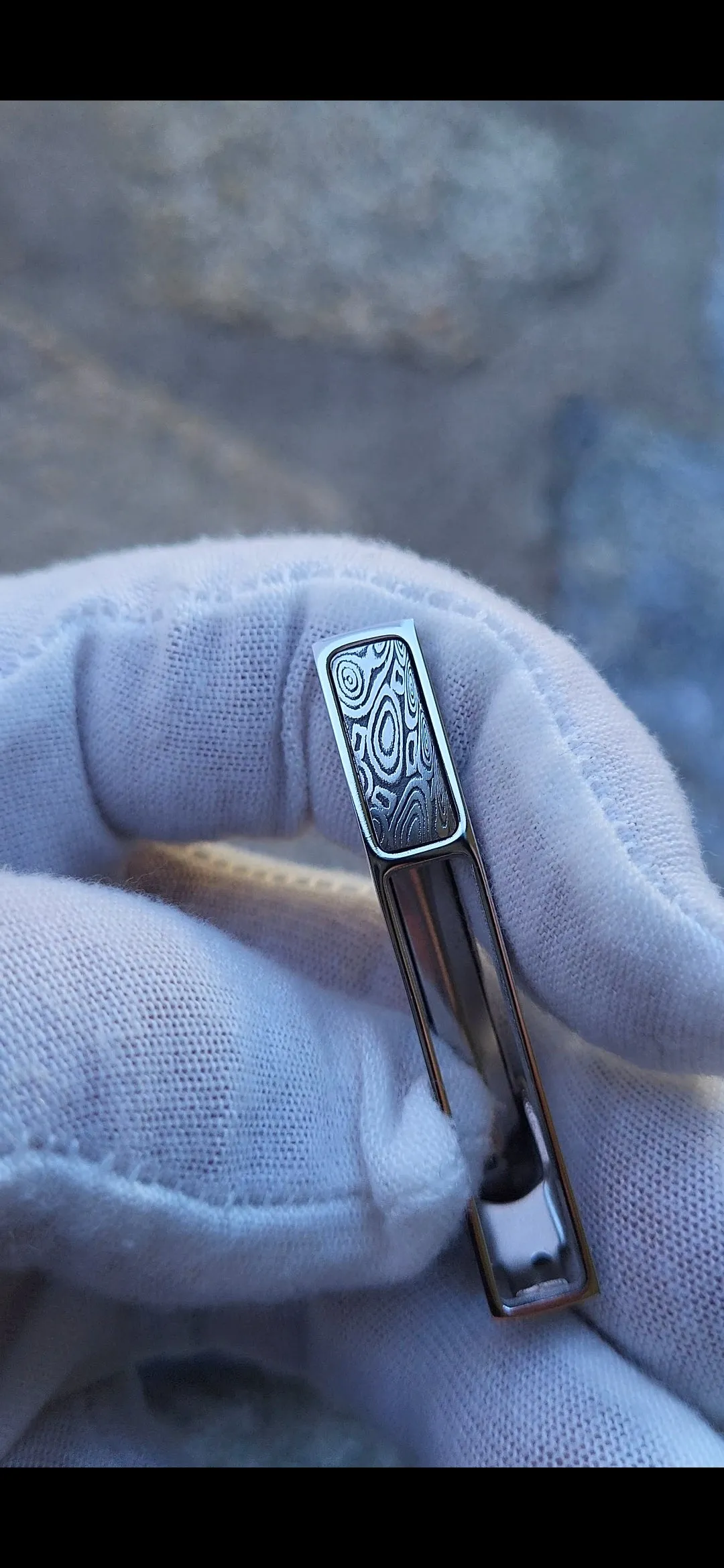 Damascus tie clip / coral stainless damascus tie clip, damasteel tie clip, tie bar