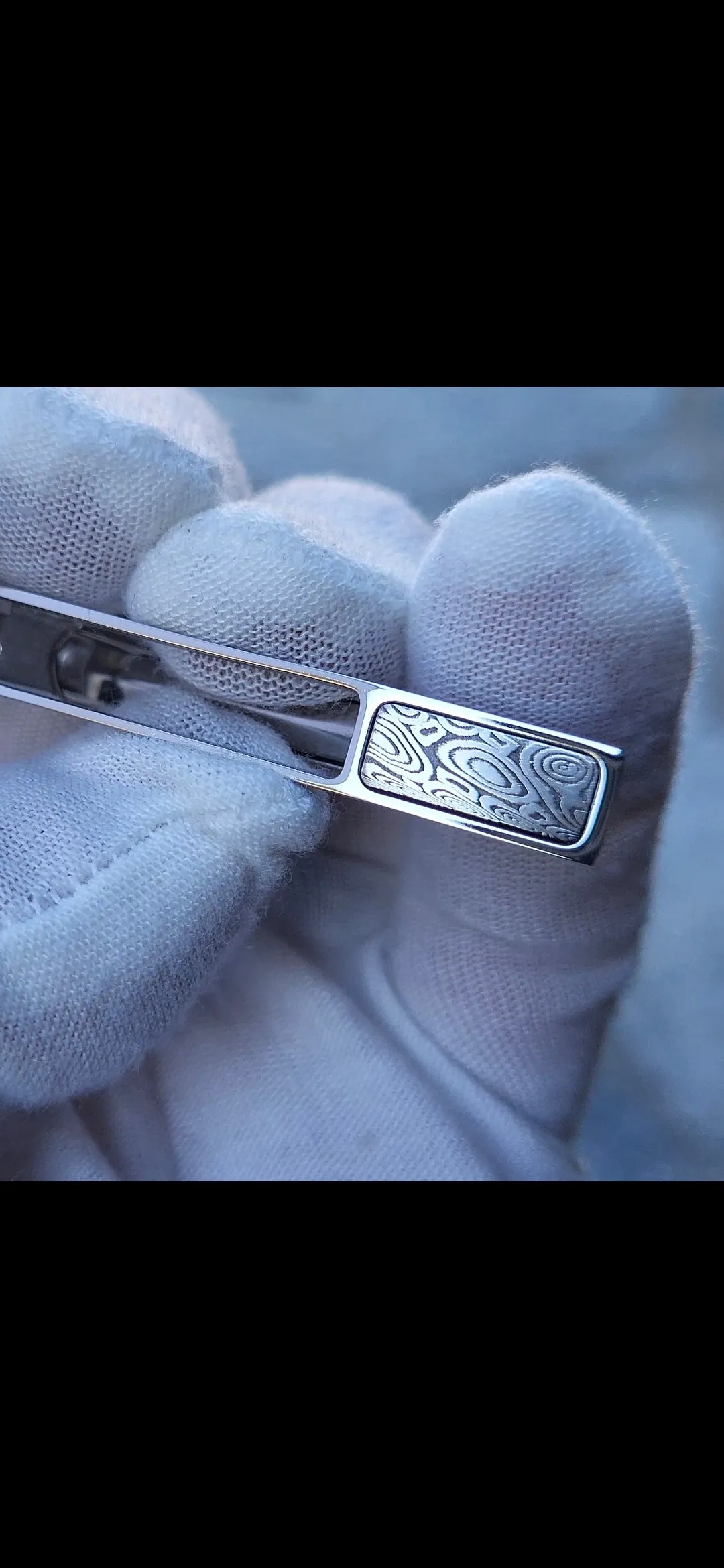 Damascus tie clip / coral stainless damascus tie clip, damasteel tie clip, tie bar