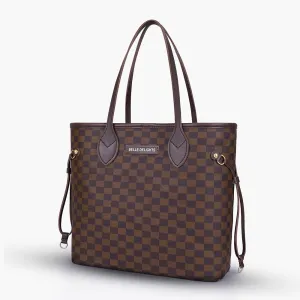 Dark Brown checkered neverfull tote bag (Zip Closure)