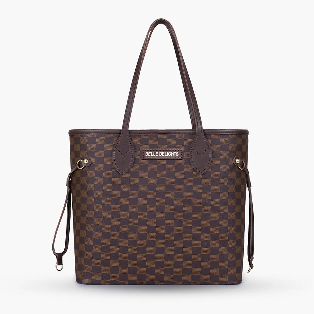 Dark Brown checkered neverfull tote bag (Zip Closure)