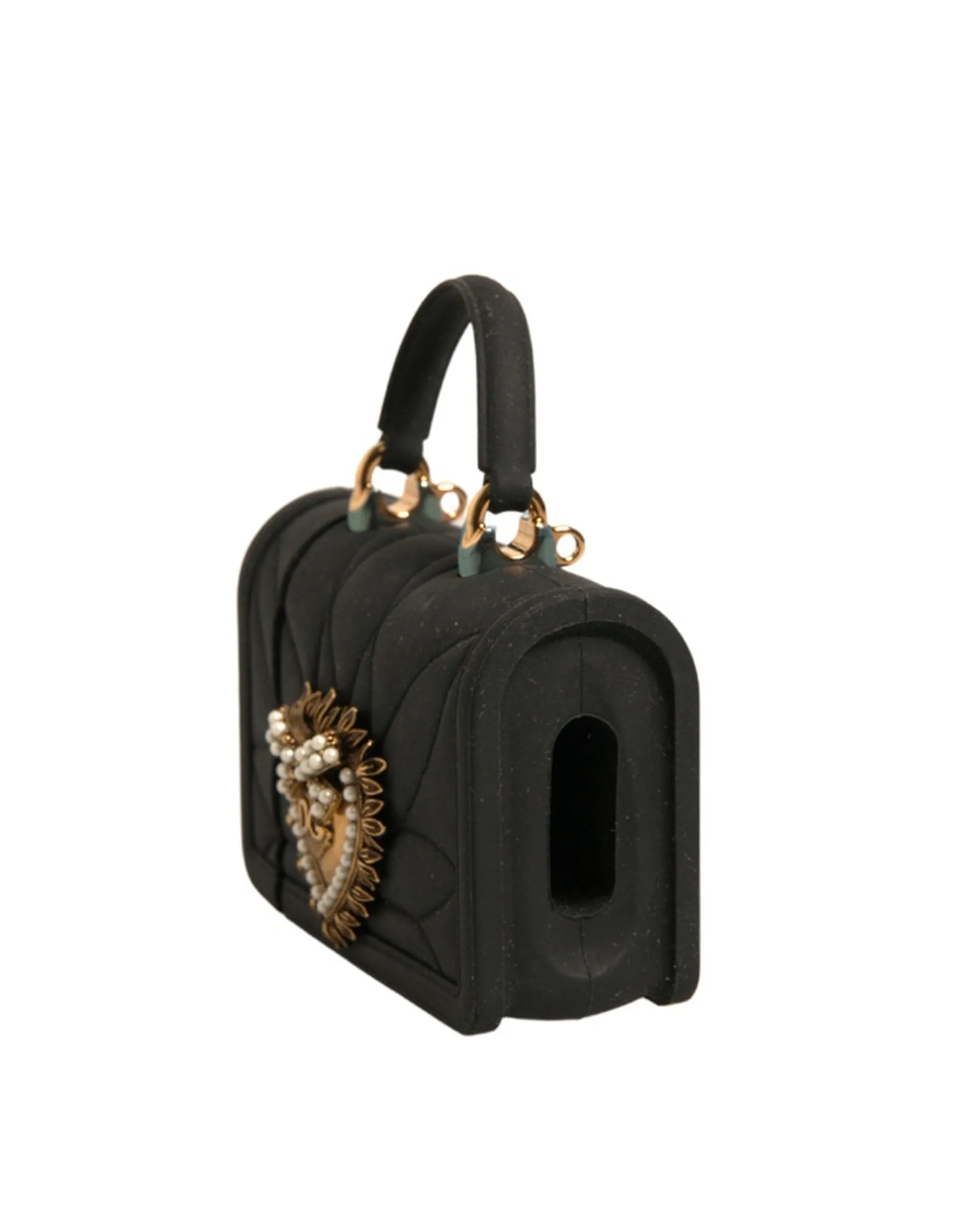 Dolce&Gabbana Women Black Airpods Case Silicone Devotion Heart Cover Hand Bag
