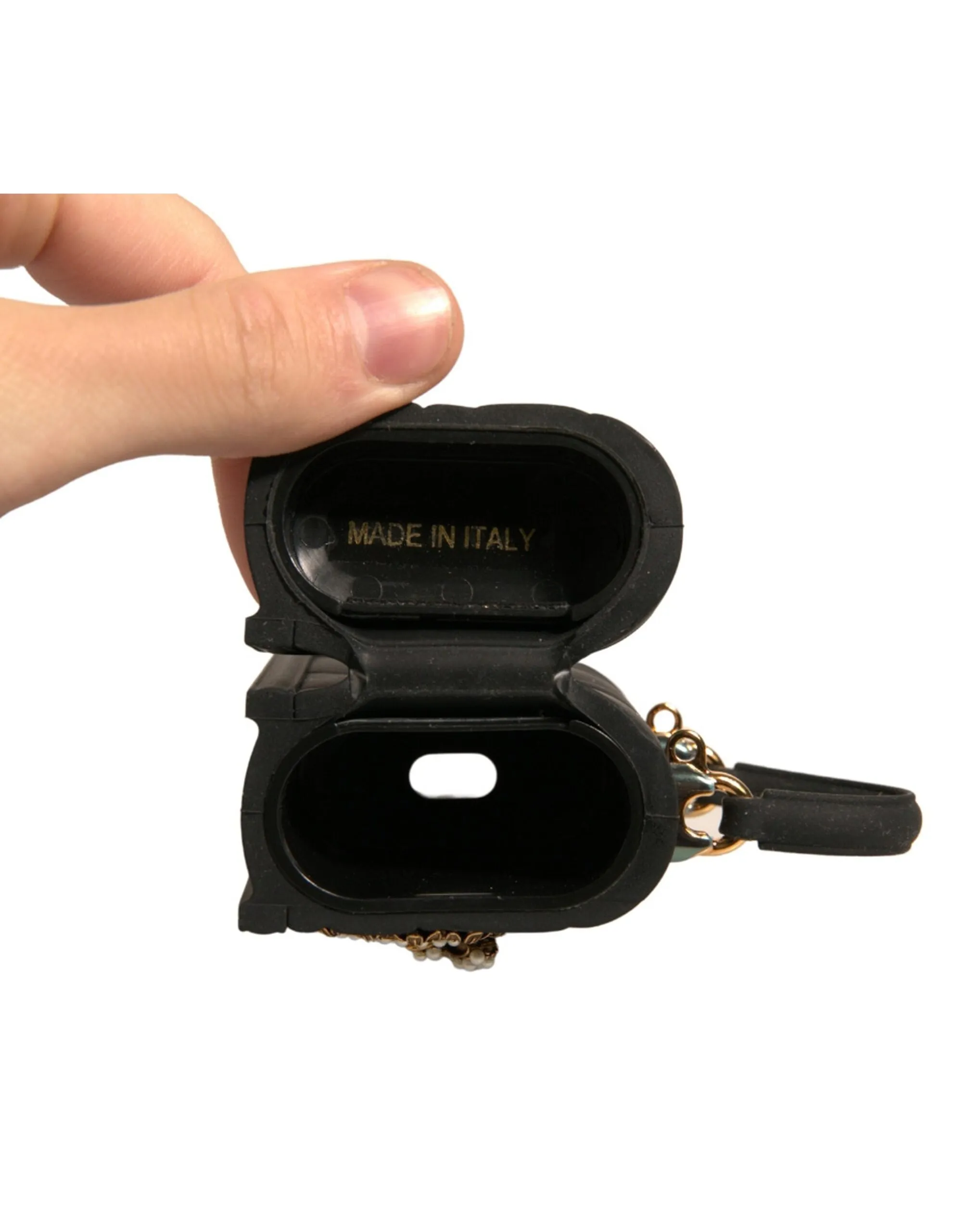 Dolce&Gabbana Women Black Airpods Case Silicone Devotion Heart Cover Hand Bag