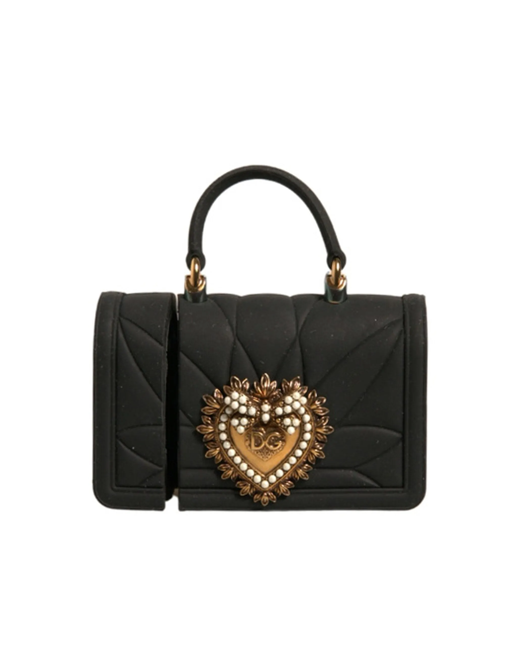 Dolce&Gabbana Women Black Airpods Case Silicone Devotion Heart Cover Hand Bag