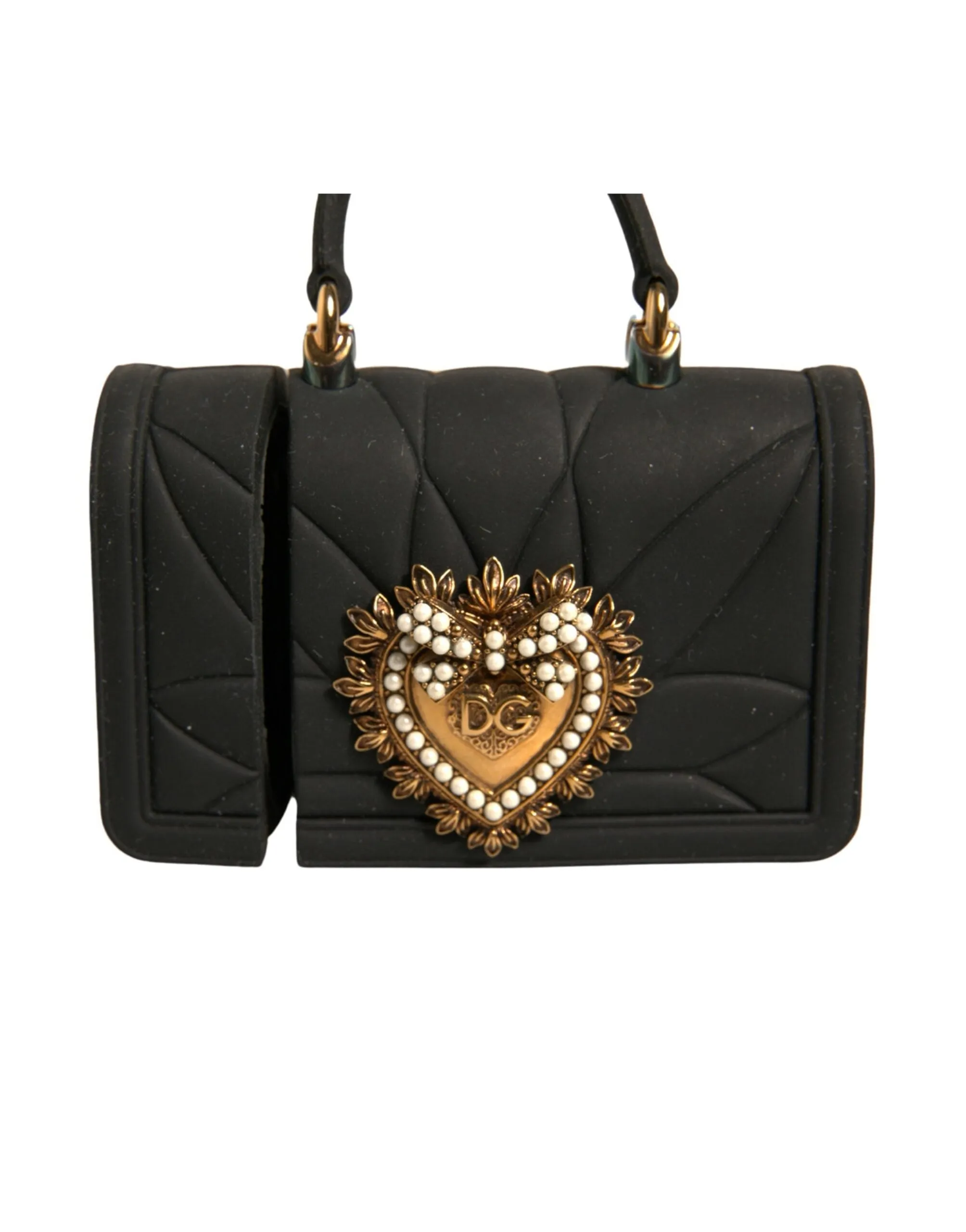 Dolce&Gabbana Women Black Airpods Case Silicone Devotion Heart Cover Hand Bag