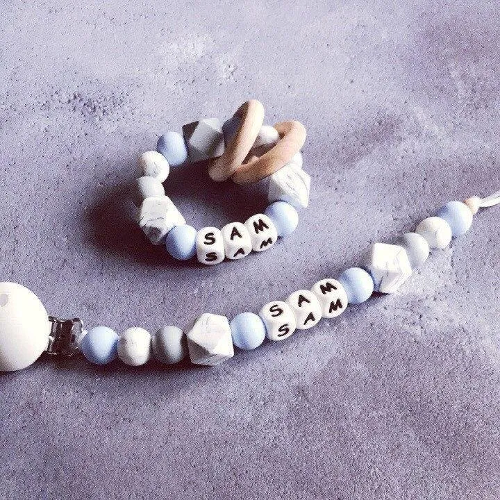Dummy Clip and Teether Set - Baby Blue/Grey