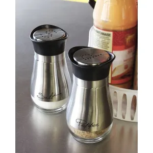 Elegant BPA Free Salt Pepper Shakers Stainless Steel Glass Set with Stand, 4oz
