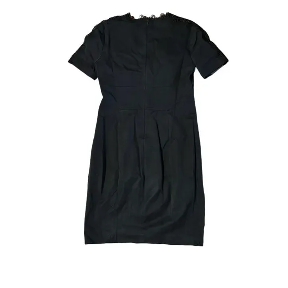 Elie Tahari Women's Black Lace Trim V-Neck Zip Back Sleeveless Shift Dress SZ 6
