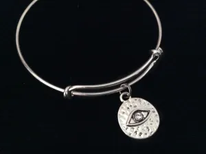 Eye of Protection Silver Expandable Charm Bracelet Adjustable Bangle Trendy Yoga Inspired Meaningful Inspirational