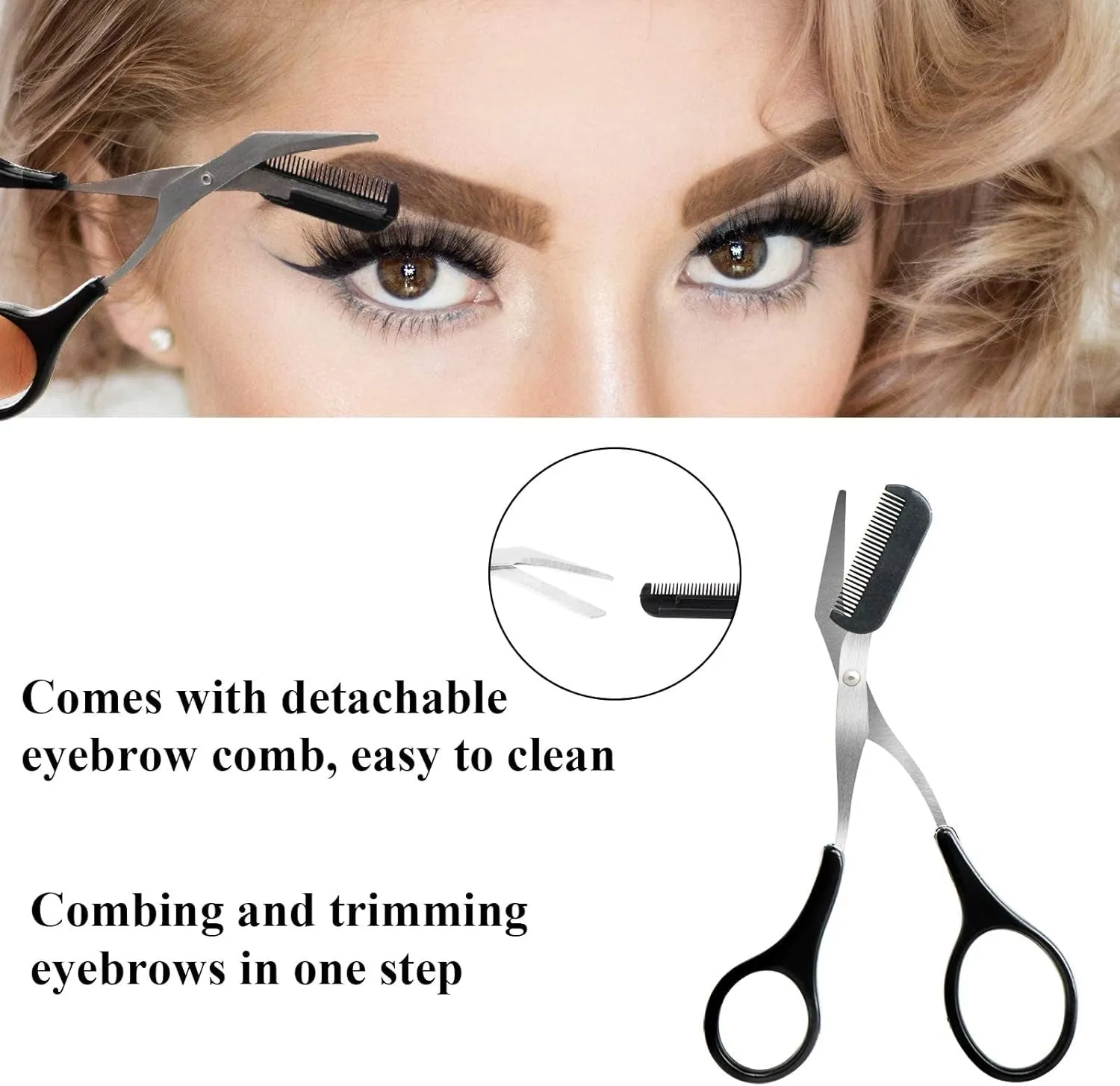 Eyebrow Scissors with Comb, Professional Precision Eyebrow Trimmer, Non Slip Finger Grips Eyebrow Trimming Scissors Hair Removal Beauty Accessories for Men Women