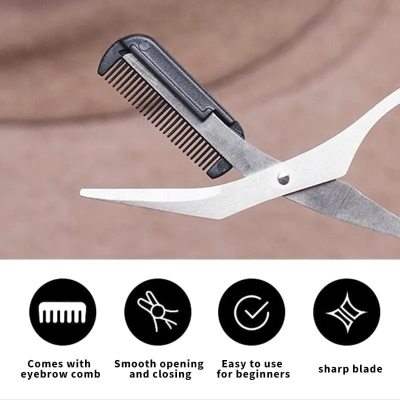 Eyebrow Scissors with Comb, Professional Precision Eyebrow Trimmer, Non Slip Finger Grips Eyebrow Trimming Scissors Hair Removal Beauty Accessories for Men Women