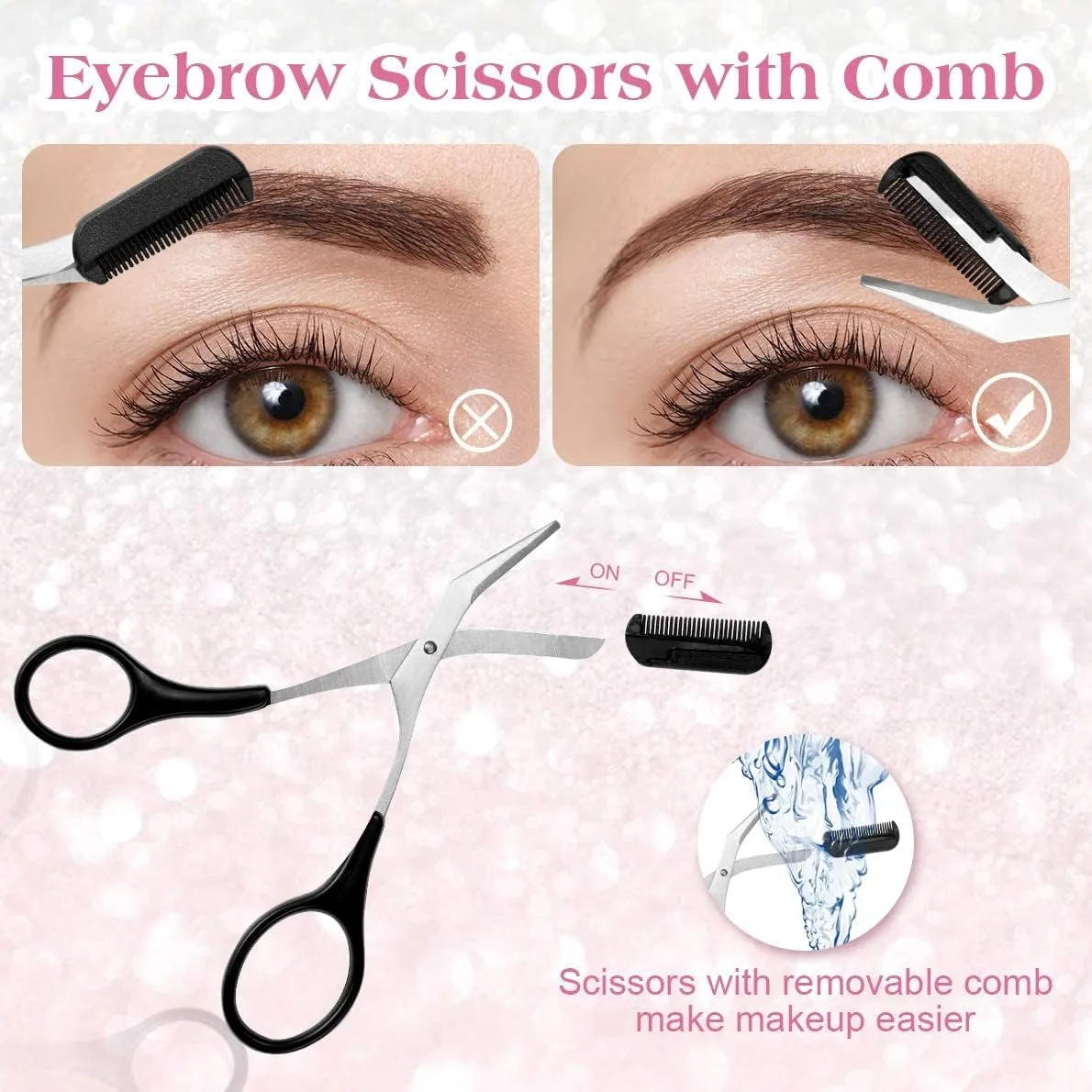Eyebrow Scissors with Comb, Professional Precision Eyebrow Trimmer, Non Slip Finger Grips Eyebrow Trimming Scissors Hair Removal Beauty Accessories for Men Women