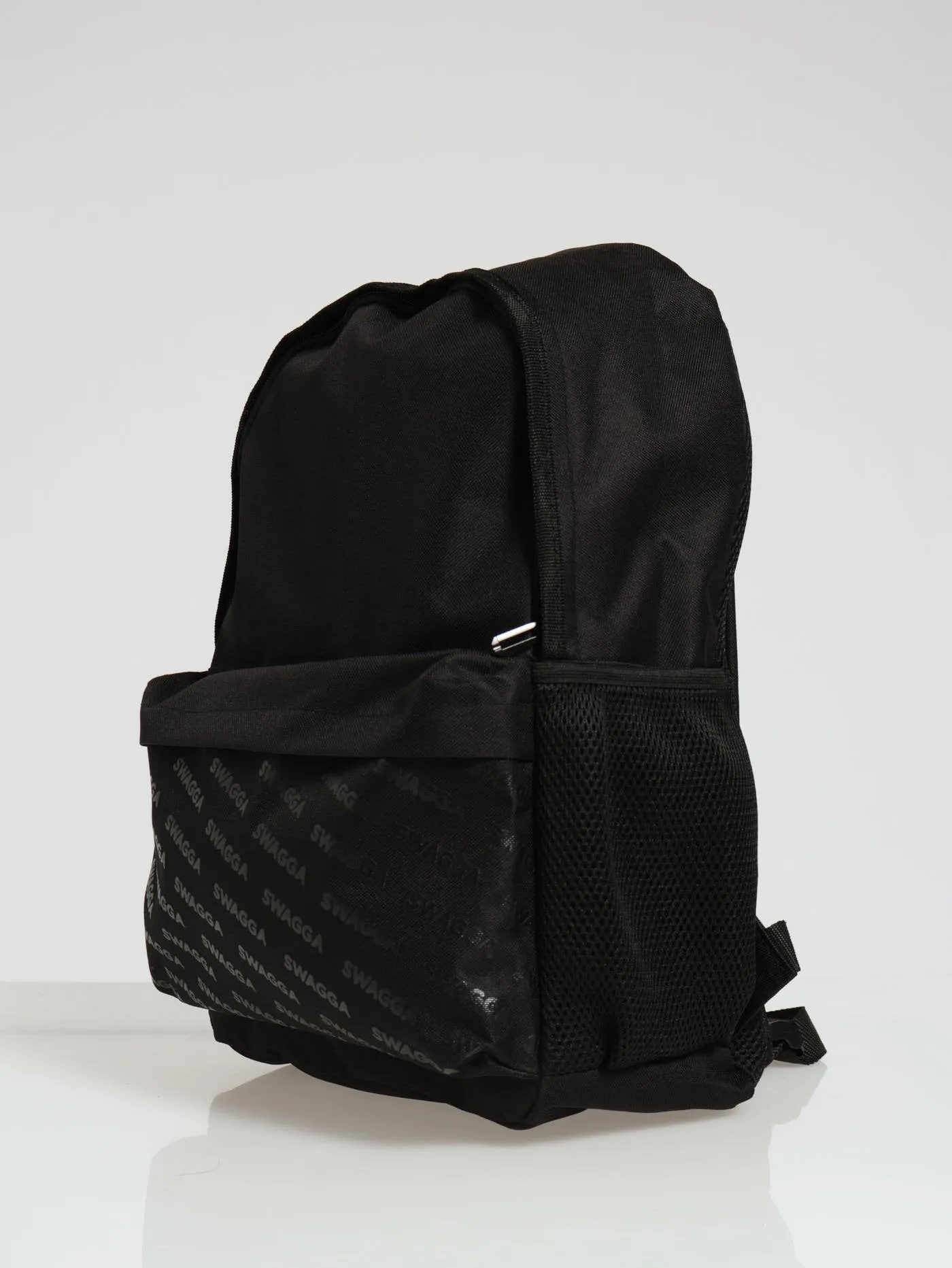 Front Pocket Mono Print Backpack - Black