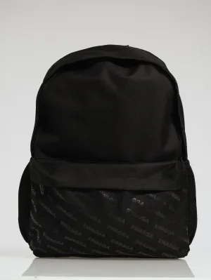 Front Pocket Mono Print Backpack - Black