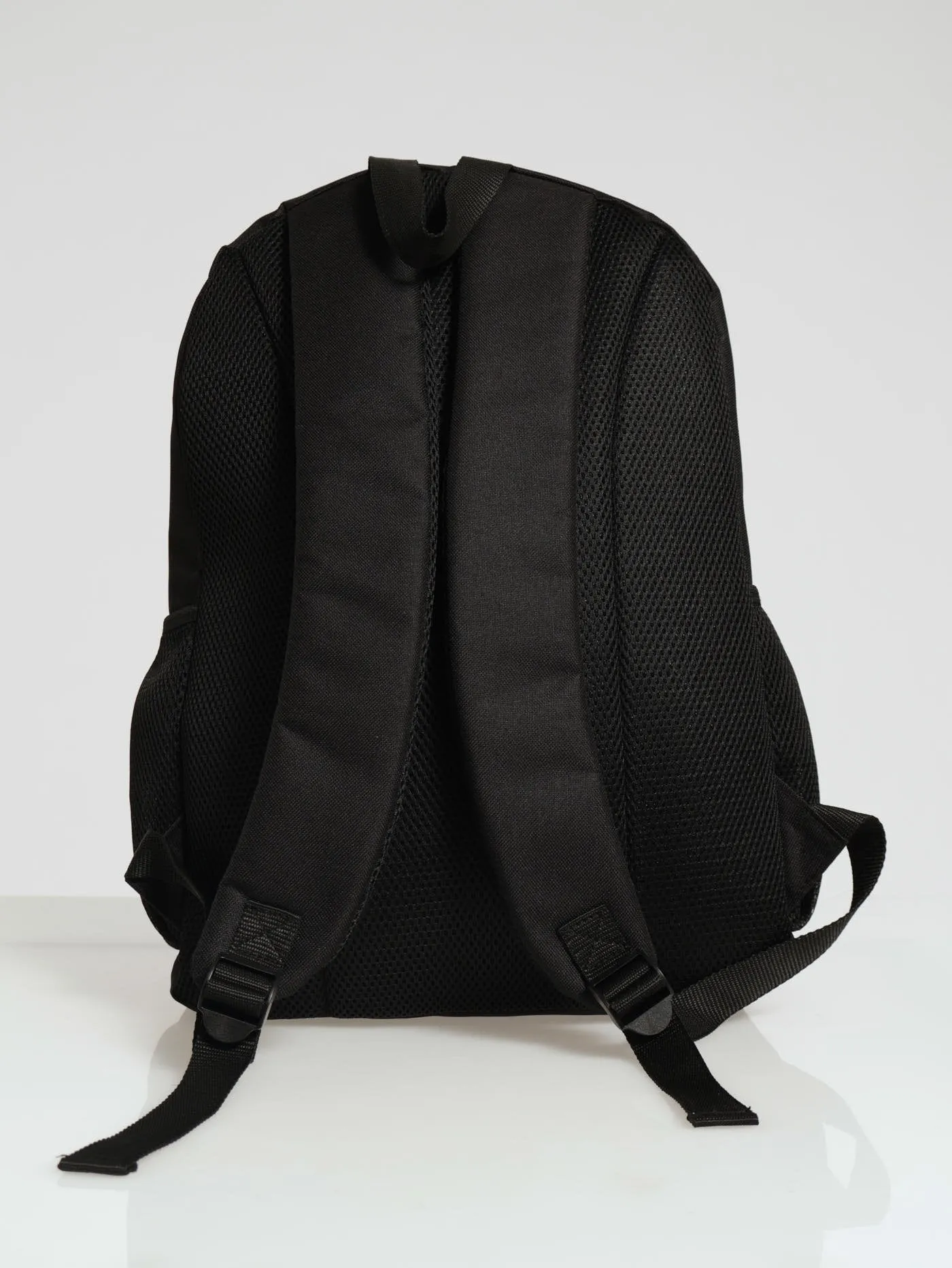 Front Pocket Mono Print Backpack - Black