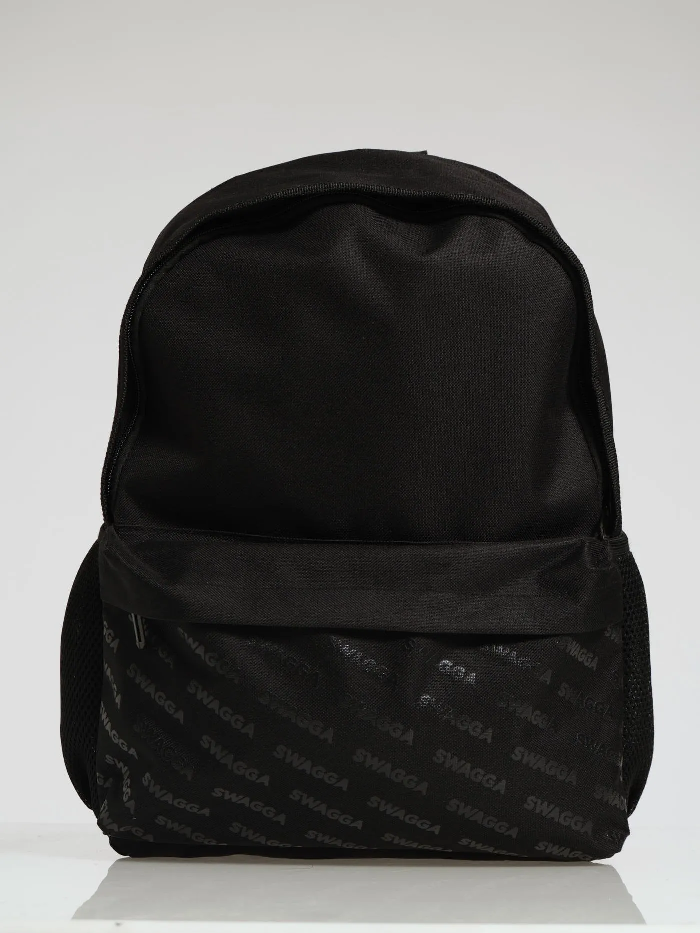 Front Pocket Mono Print Backpack - Black