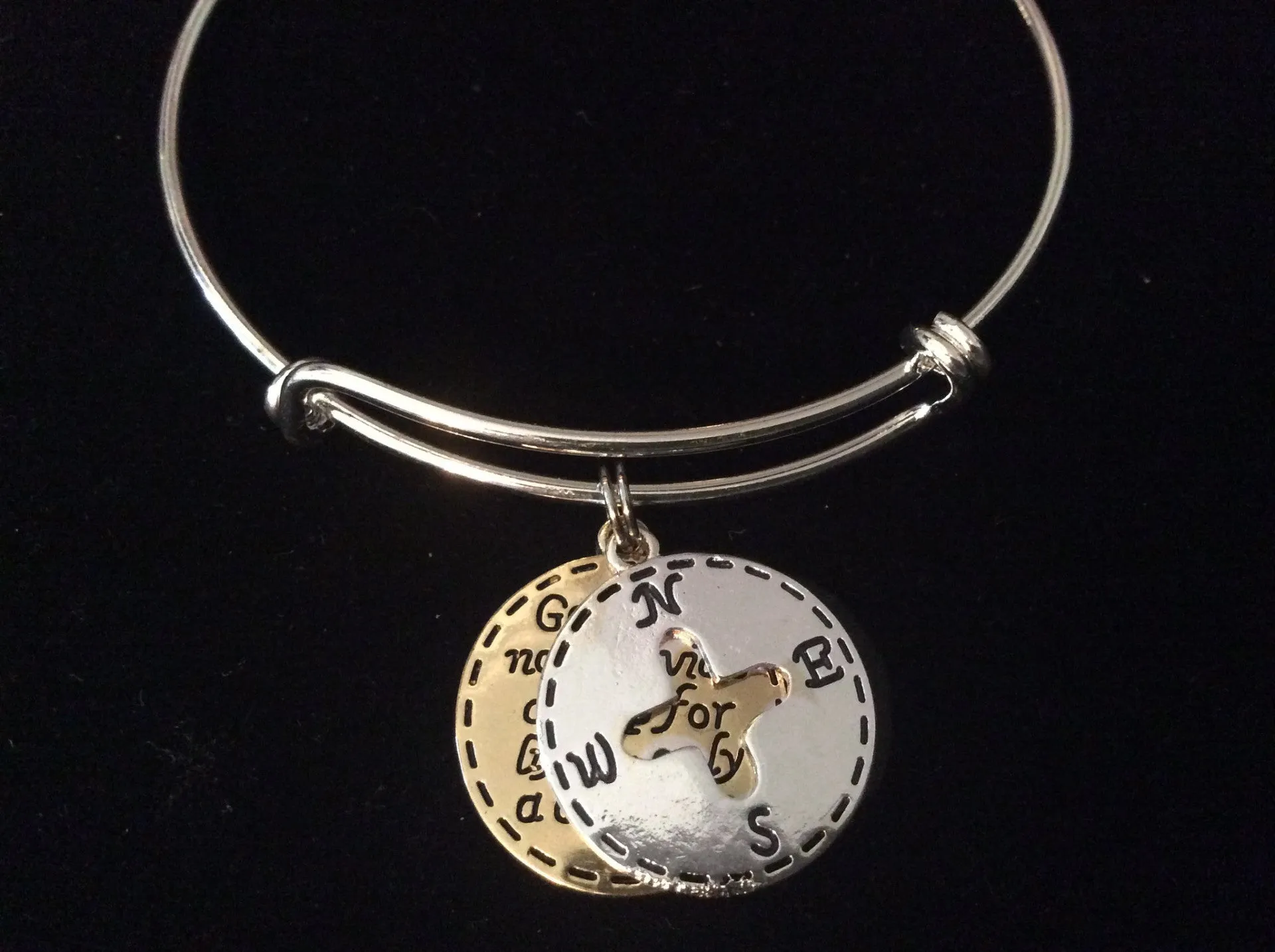 God Compass Expandable Charm Bracelet Adjustable Silver Bangle Gift Trendy Unique Bracelet Trendy Two Toned Silver and Gold