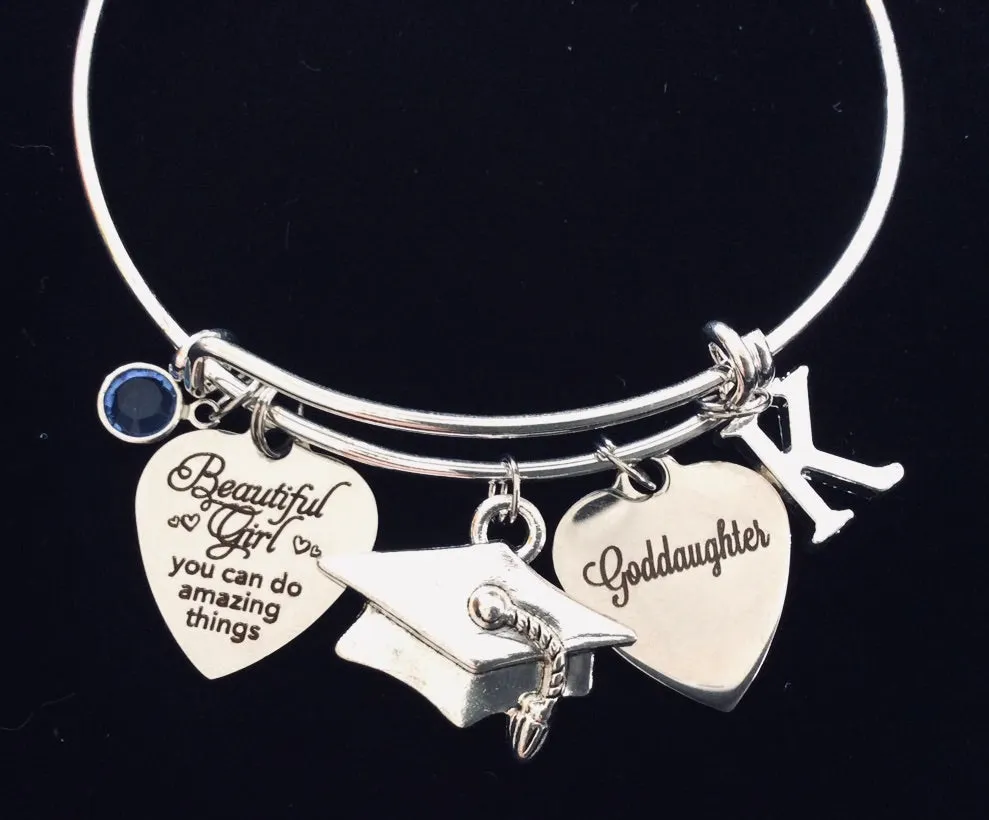 Goddaughter Graduation Personalized Expandable Charm Bracelet Adjustable Silver Bangle