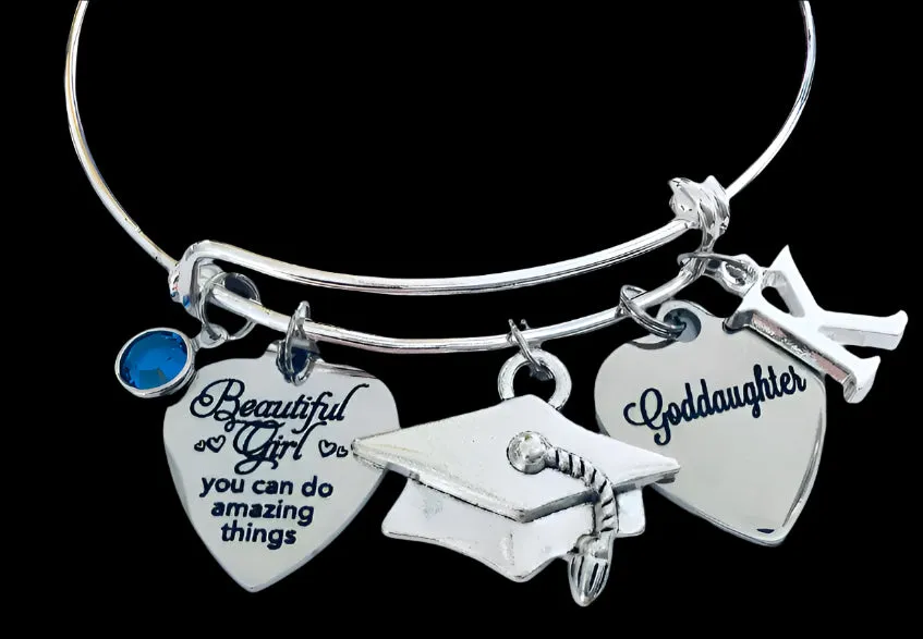 Goddaughter Graduation Personalized Expandable Charm Bracelet Adjustable Silver Bangle