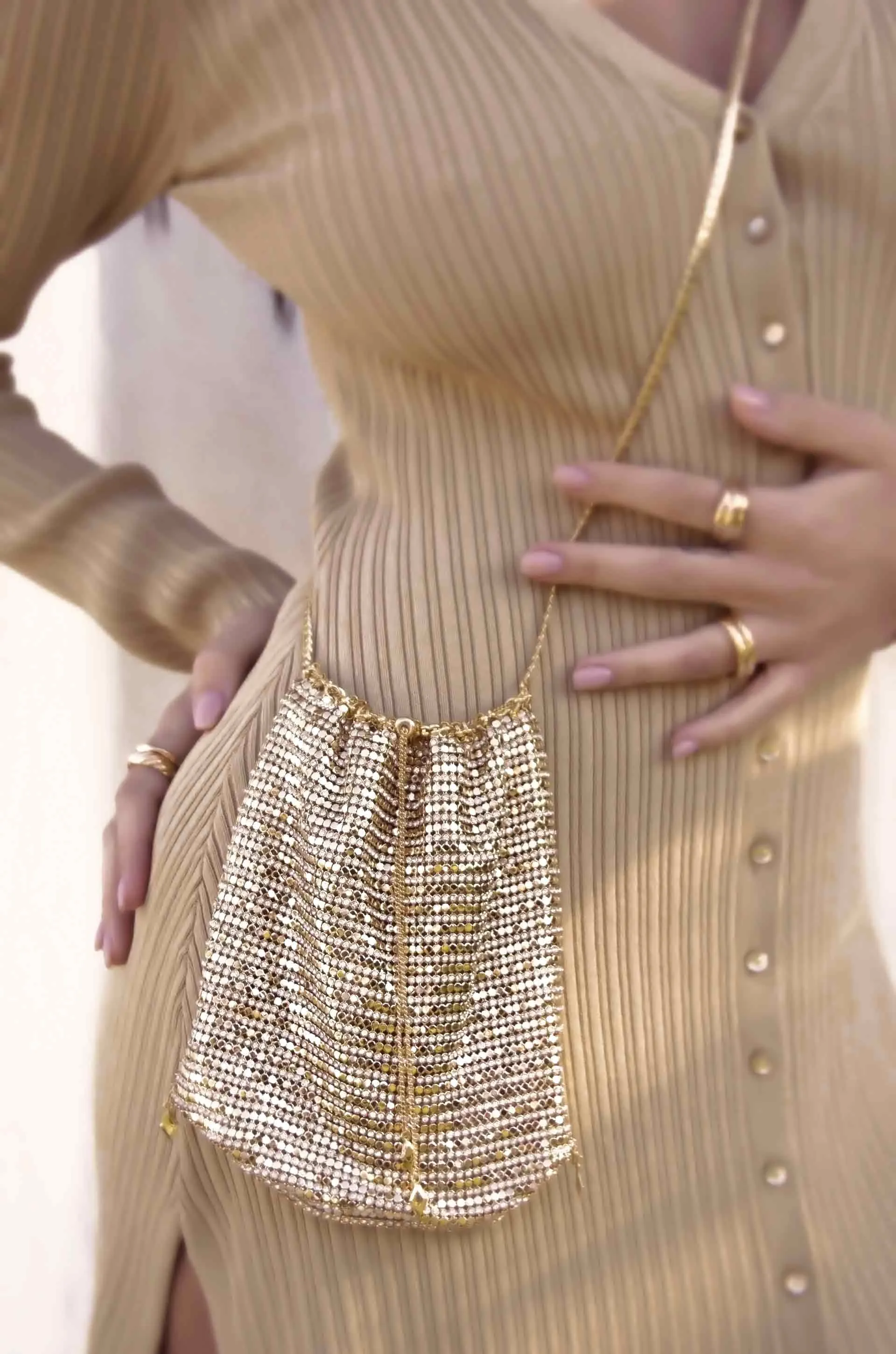 Gold Shimmer Pouch with Gold Shoulder Chain