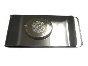 Gold Toned Etched Oval Fire Fighter Emblem Money Clip
