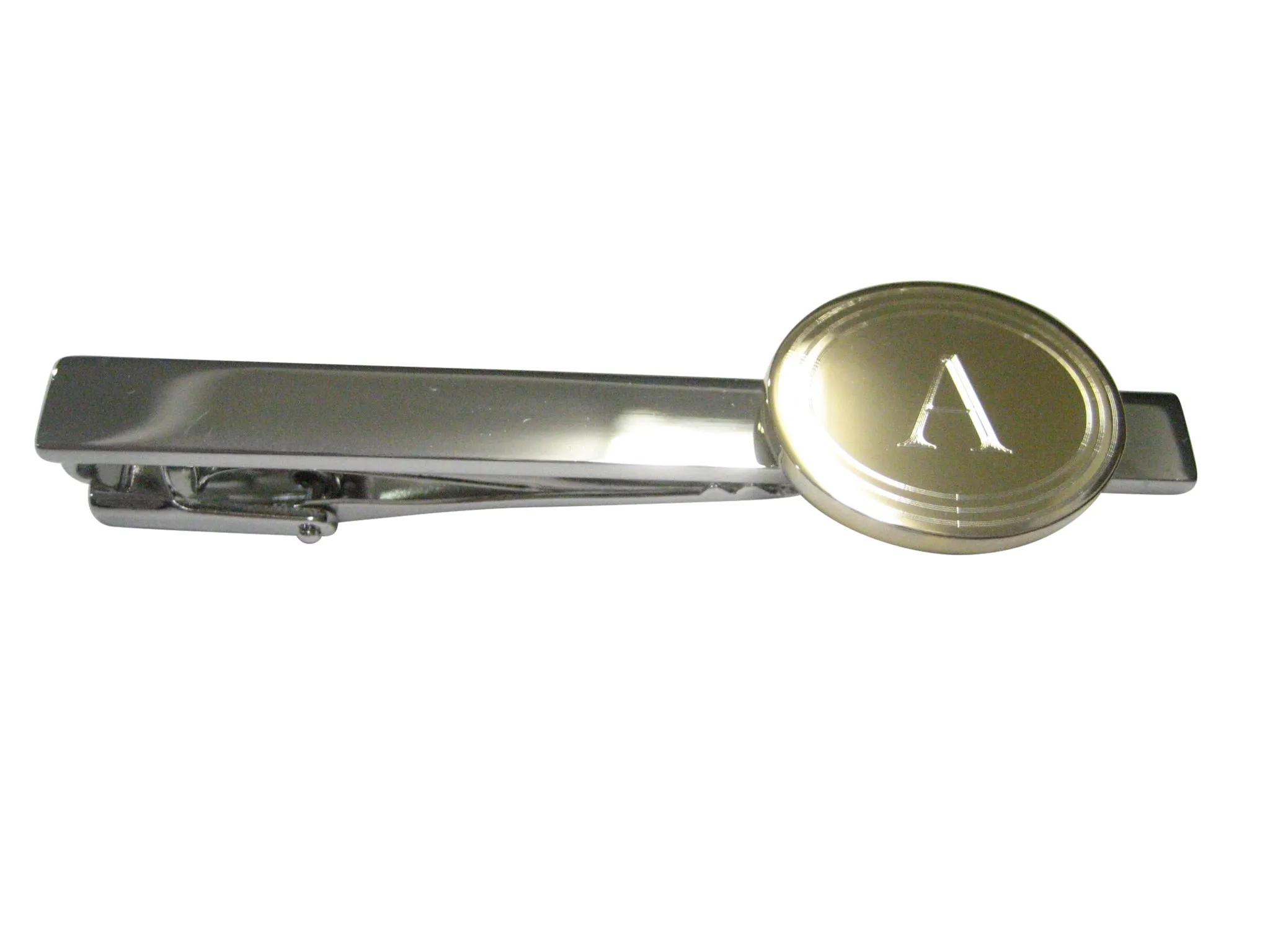 Gold Toned Etched Oval Letter A Monogram Tie Clip