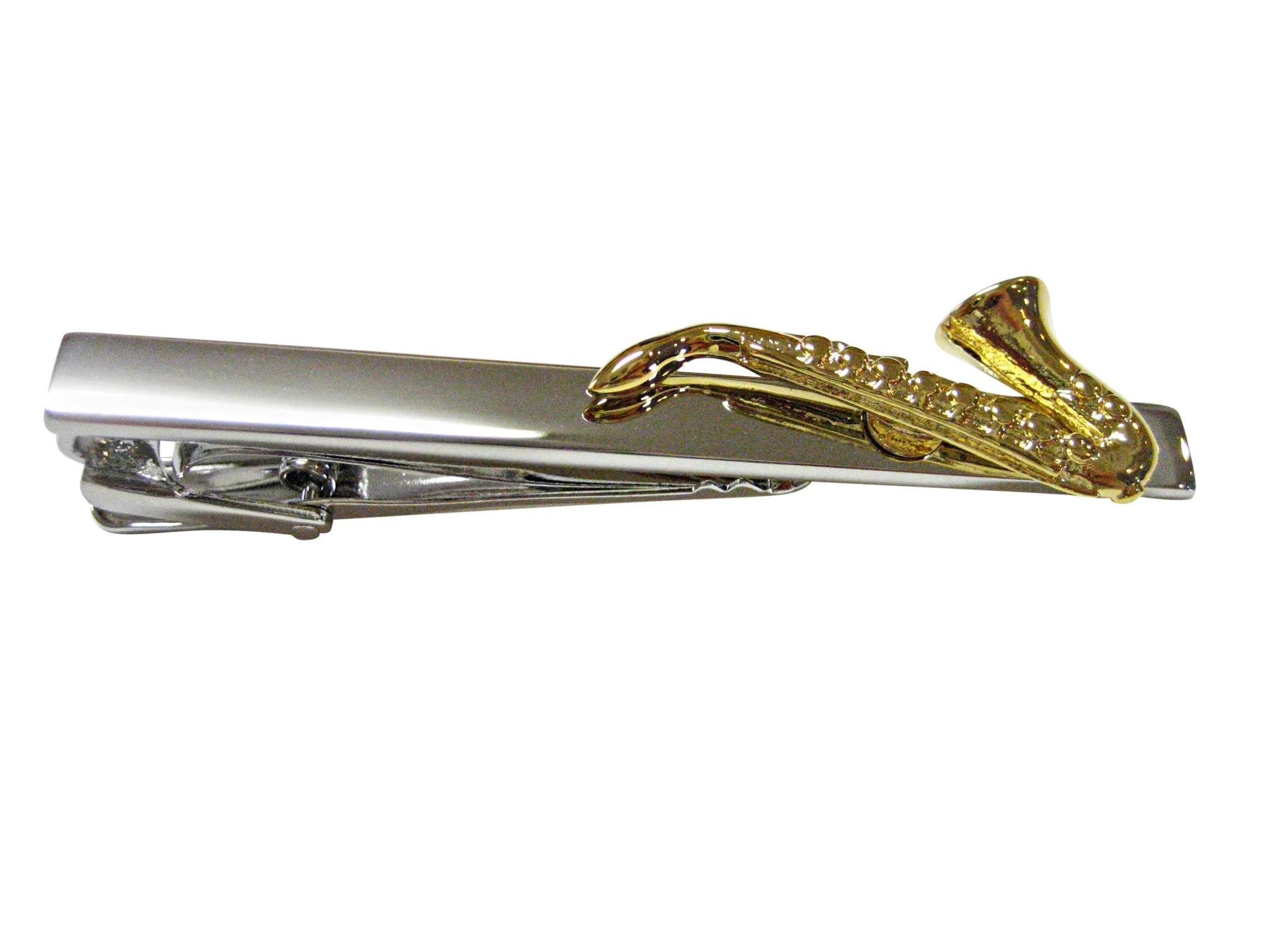 Gold Toned Saxophone Music Instrument Square Tie Clip