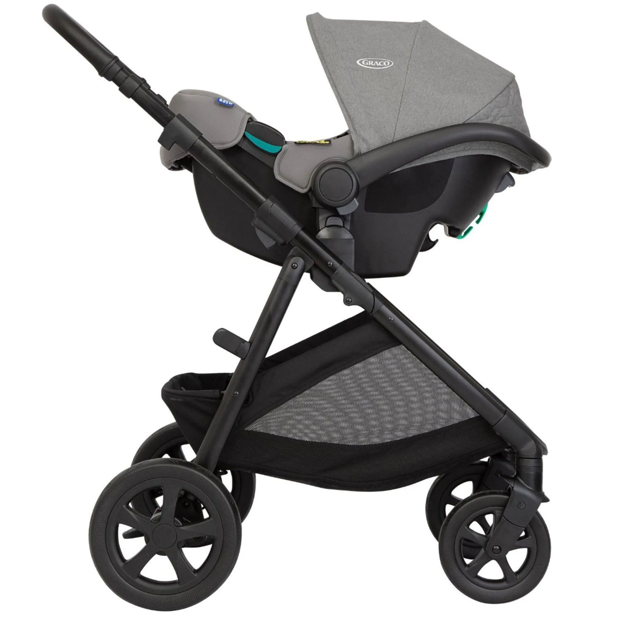 Graco Near2Me DLX Trio inc. Pushchair, Carrycot and Snuglite - Ash
